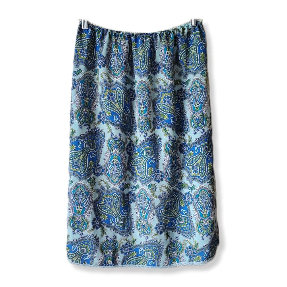 Vtg 90s Y2K Blue Paisley Midi Skirt M Phoebe Buffay Friends Boho Preppy USA